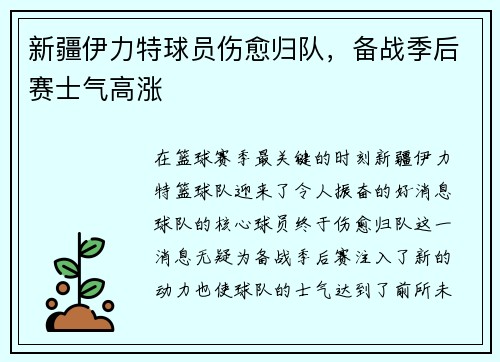 新疆伊力特球员伤愈归队，备战季后赛士气高涨